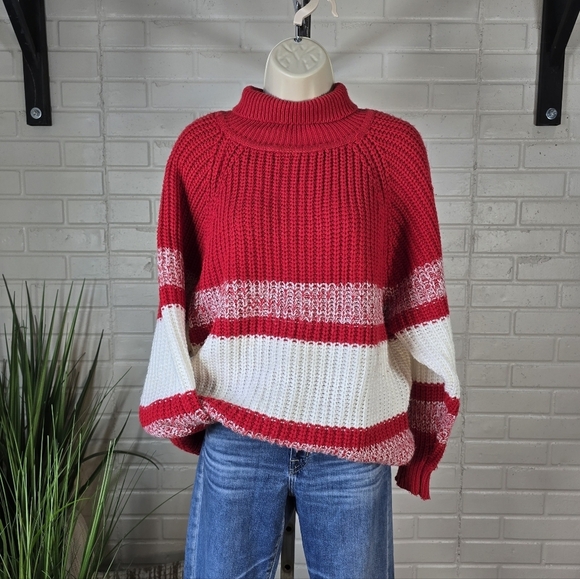 Cherry Stix Sweaters - Vintage Cherry Stix Red and White Striped Women's Tunic Sweater Oversized Medium
